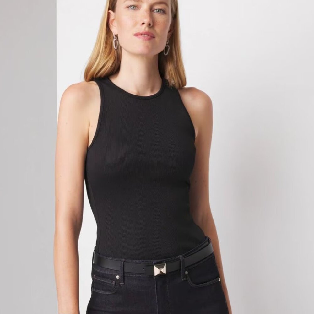 Women's White House Black Market Black Ribbed Tank Top Size Medium
